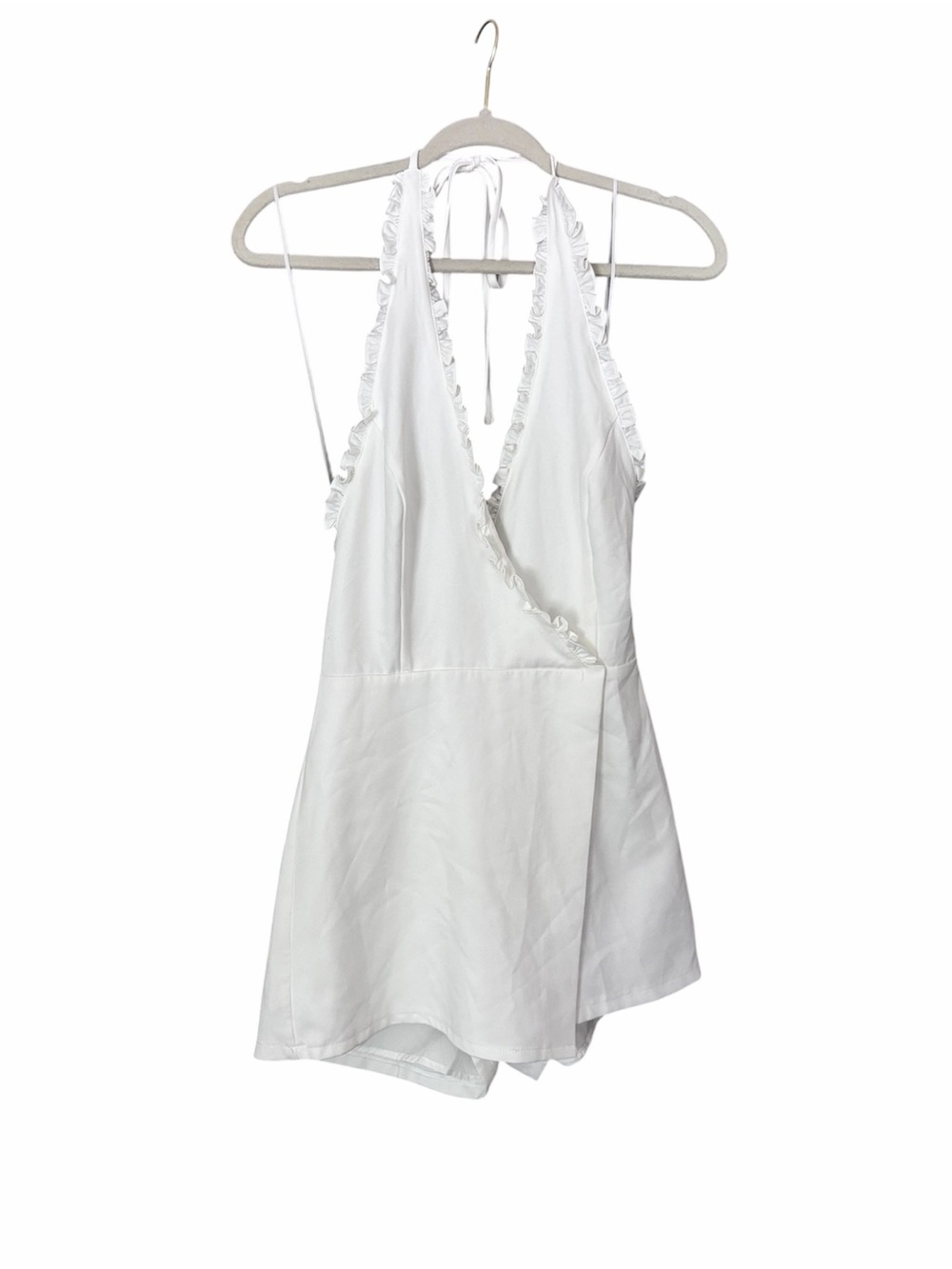 White Halter Ruffle Romper